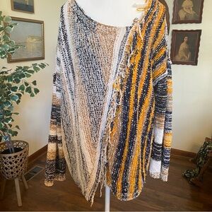 POL Multicolor Textured Bouclé Knit Sweater Large Boho Oversized Fall Pullover